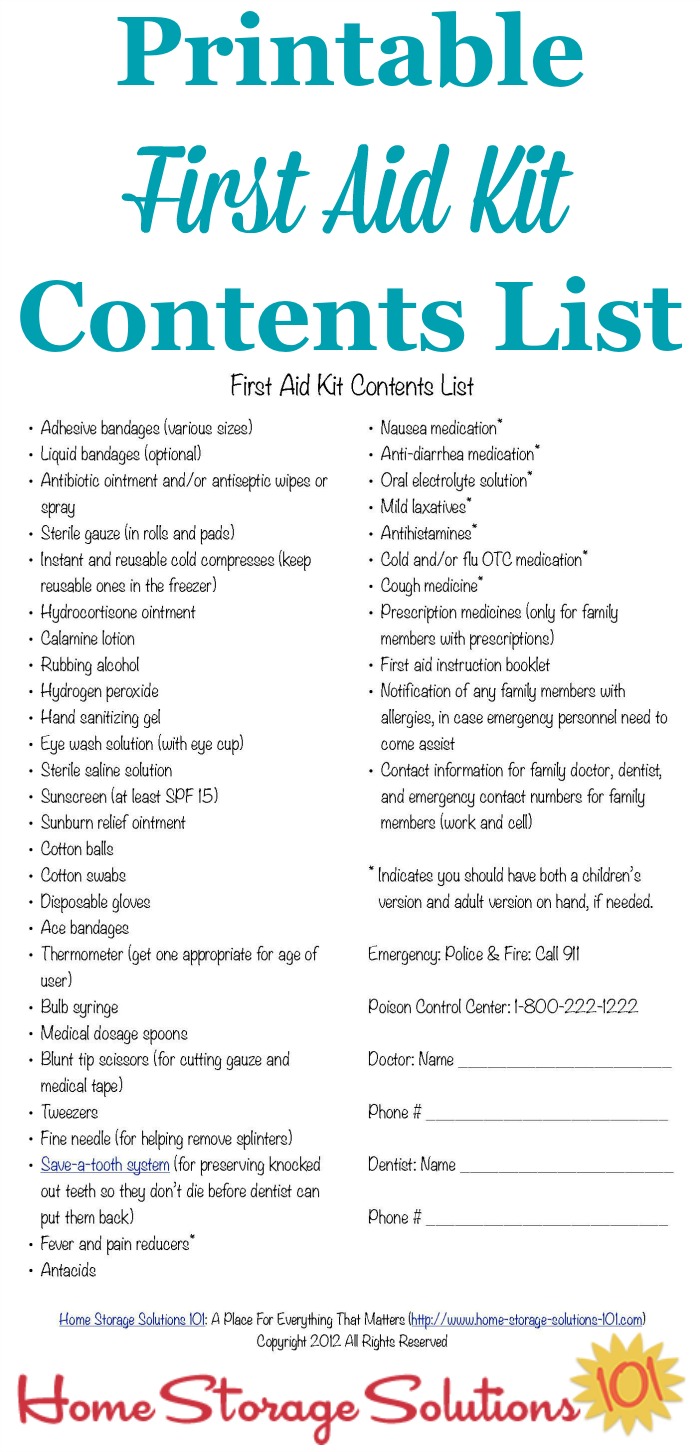 List,First,Aid,Kit,Content